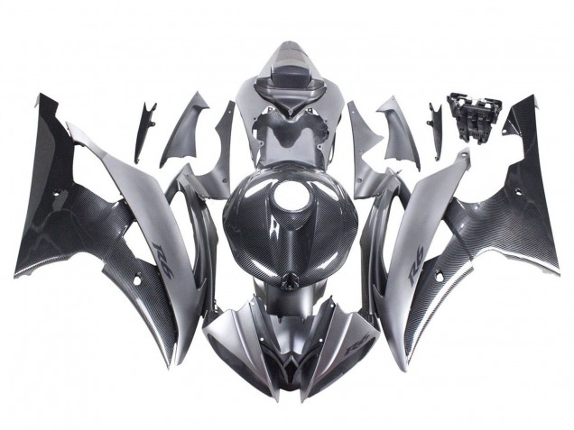Großhandel Yamaha YZF 600 R6 Motorrad Verkleidung 2008-2016 - Grau Schwarz Carbonfaser Stil