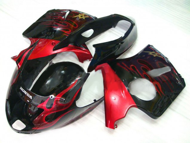 Großhandel Honda CBR1100XX Blackbird Motorrad Verkleidung Kit 1996-2007 - Glanzendes Schwarz Rot Flamme