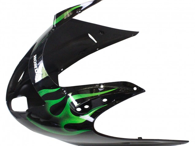 Großhandel Honda CBR1100XX Blackbird Motorrad Verkleidung 1996-2007 - Glanzendes Schwarz Grun Flamme