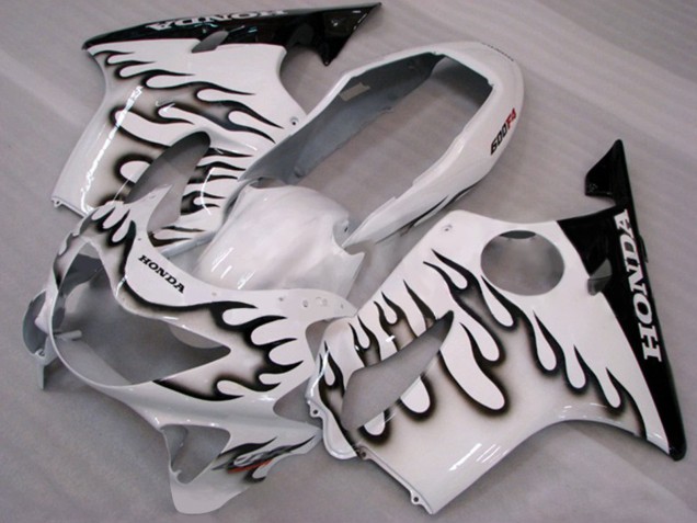 Großhandel Honda CBR600 F4 Motorrad Verkleidung 1999-2000 - Weiss Glanzendes Schwarz Flamme