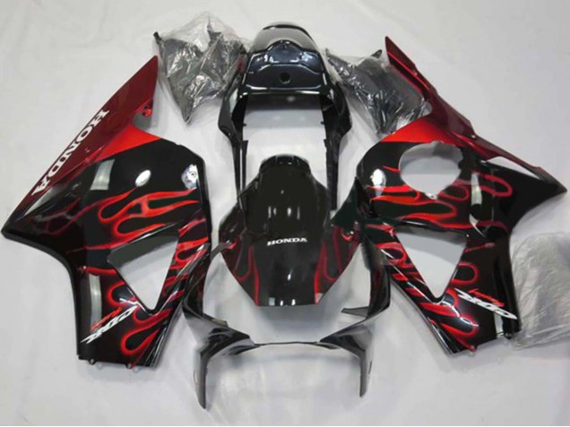 Großhandel Honda CBR900RR 954 Motorrad Verkleidung 2002-2003 - Glanzendes Schwarz Rot Flamme