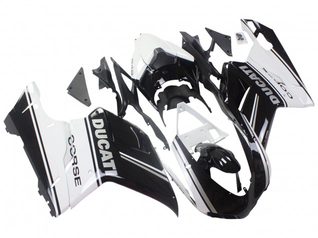 Großhandel Ducati 848/1098/1198 Motorrad Verkleidung 2007-2014 - Weiss Glanzendes Schwarz Corse