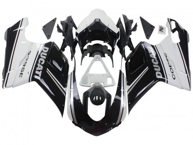 Großhandel Ducati 848/1098/1198 Motorrad Verkleidung 2007-2014 - Weiss Glanzendes Schwarz Corse