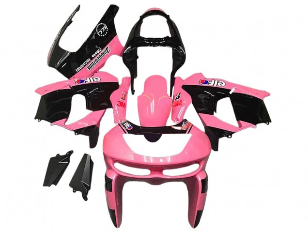 Großhandel Kawasaki ZX6R Motorrad Verkleidung 1998-1999 - Rosa Glanzendes Schwarz Elf Bridgestone