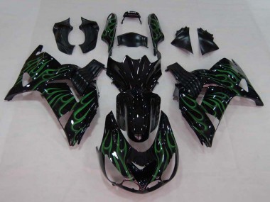 Großhandel Kawasaki ZX14R ZZR1400 Motorrad Verkleidung 2006-2011 - Glanzendes Schwarz Grun Flamme