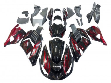 Großhandel Kawasaki ZX14R ZZR1400 Motorrad Verkleidung Kit 2006-2011 - Glanzendes Schwarz Rot Flamme
