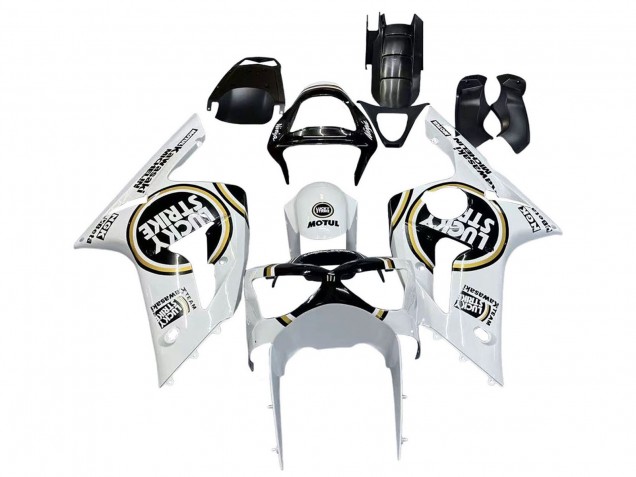 Großhandel Kawasaki ZX6R Motorrad Verkleidung 2003-2004 - Weiss Schwarz Motul Lucky Strike