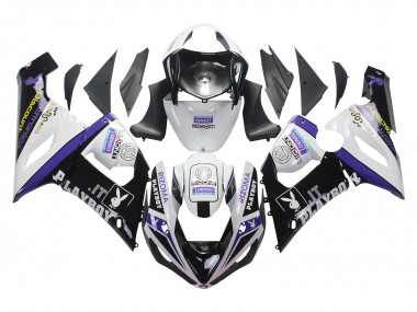 Großhandel Kawasaki ZX6R Motorrad Verkleidung 2005-2006 - Weiss Lila Schwarz Rizoma Playboy Denso
