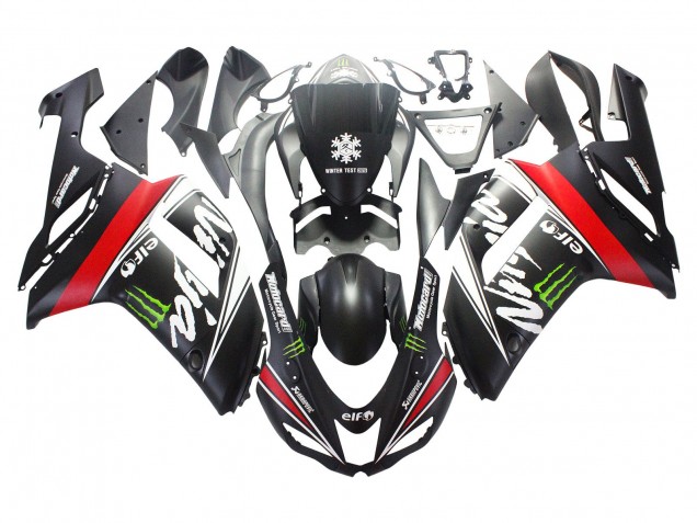Großhandel Kawasaki ZX6R Motorrad Verkleidung 2007-2008 - Schwarz Weiss Rot mit weissem Schnee Aufkleber Ninja Elf