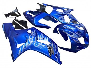 Großhandel Suzuki GSXR 600 / GSXR 750 Motorrad Verkleidung 2001-2003 - Blau mit Weiss Flamme