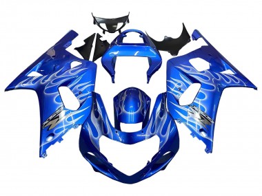 Großhandel Suzuki GSXR 600 / GSXR 750 Motorrad Verkleidung 2001-2003 - Blau mit Weiss Flamme