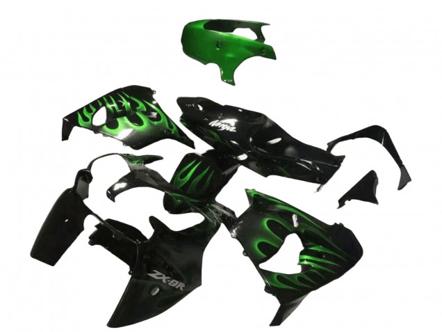 Großhandel Kawasaki ZX9R Motorrad Verkleidung 2000-2001 - Glanzendes Schwarz Grun Flamme