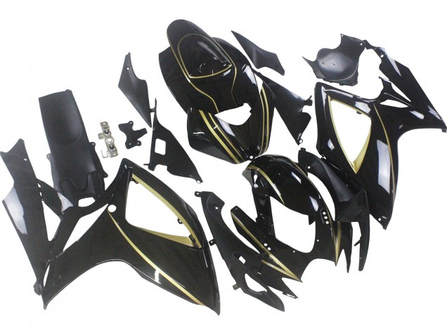 Großhandel Suzuki GSXR 600 / GSXR 750 Motorrad Verkleidung 2006-2007 - Glanzendes Schwarz Gold Streifen