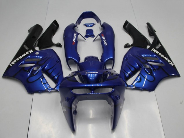 Großhandel Kawasaki ZX9R Motorrad Verkleidung 1994-1997 - Blau Schwarz Flamme