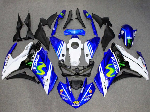 Großhandel Yamaha YZF R3/R25 Motorrad Verkleidung 2015-2018 - Weiss Blau Grun MoviStar Monster