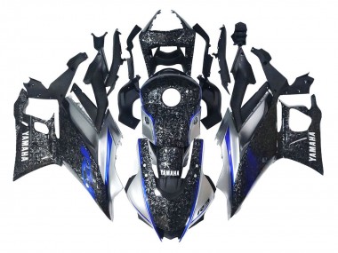 Großhandel Yamaha YZF R3/R25 Motorrad Verkleidung 2022-2024 - Marble Schwarz Silber Blau Geschmiedet Carbonfaser Stil