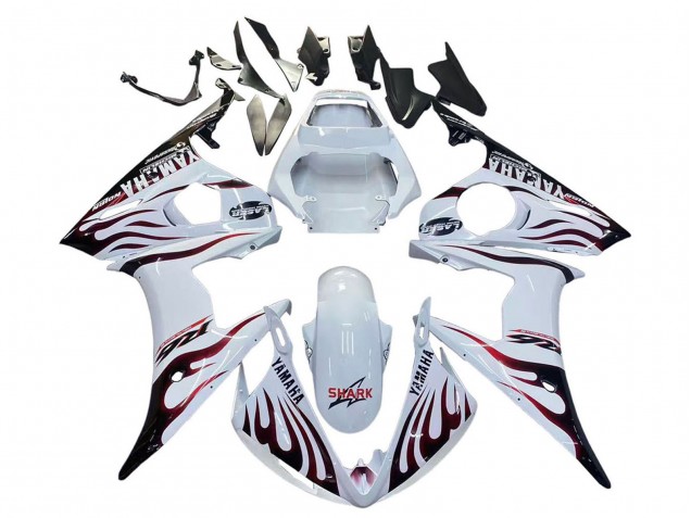 Großhandel Yamaha YZF R6S Motorrad Verkleidung 2006-2009 - Weiss mit Dunkel Schwarz Flamme