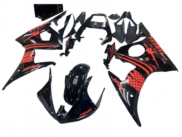 Großhandel Yamaha YZF R6 Motorrad Verkleidung 2003-2004 - Glanzendes Schwarz Rot