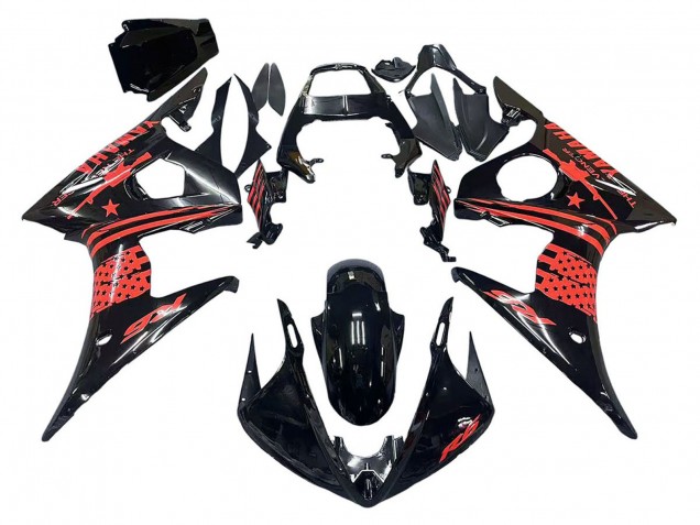 Großhandel Yamaha YZF R6 Motorrad Verkleidung 2003-2004 - Glanzendes Schwarz Rot