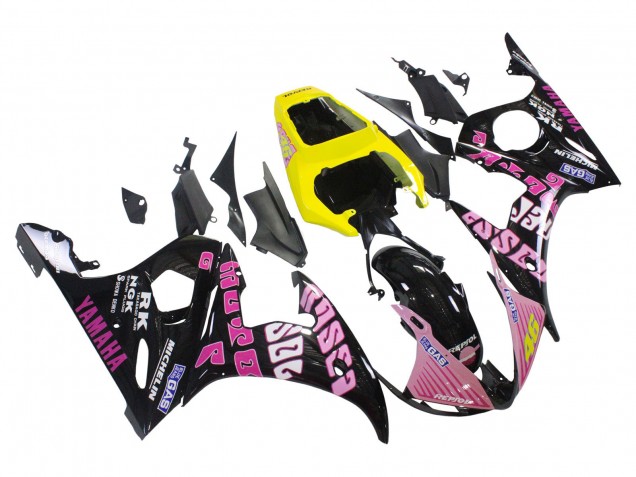 Großhandel Yamaha YZF R6S Motorrad Verkleidung 2006-2009 - Gelb Rosa Glanzendes Schwarz Rossi Repsol 46