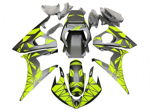 Großhandel Yamaha YZF R6S Motorrad Verkleidung 2006-2009 - Neon Grun Matt Schwarz Geometric
