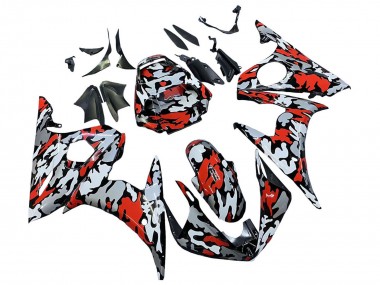 Großhandel Yamaha YZF R6 Motorrad Verkleidung 2003-2004 - Schwarz Rot Grau Camouflage