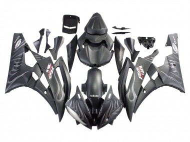 Großhandel Yamaha YZF 600 R6 Motorrad Verkleidung 2006-2007 - Matt Schwarz Silber Flamme