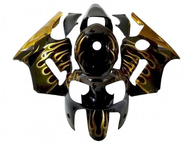 Großhandel Kawasaki ZX12R Motorrad Verkleidung 2000-2001 - Glanzendes Schwarz Gold Flamme