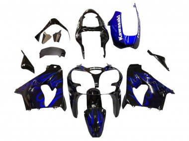 Großhandel Kawasaki ZX9R Motorrad Verkleidung 2000-2001 - Glanzendes Schwarz Blau Flamme Weiss