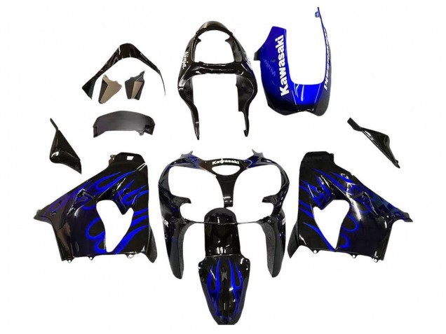 Großhandel Kawasaki ZX9R Motorrad Verkleidung 2000-2001 - Glanzendes Schwarz Blau Flamme Weiss