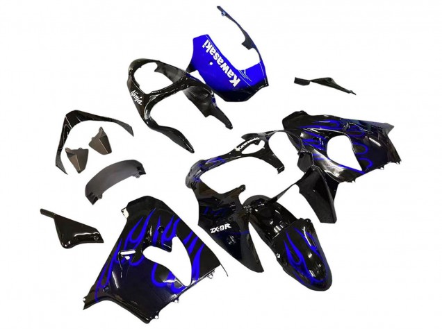 Großhandel Kawasaki ZX9R Motorrad Verkleidung 2000-2001 - Glanzendes Schwarz Blau Flamme Weiss