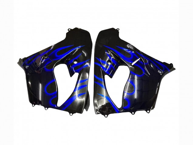 Großhandel Kawasaki ZX9R Motorrad Verkleidung 2000-2001 - Glanzendes Schwarz Blau Flamme Weiss