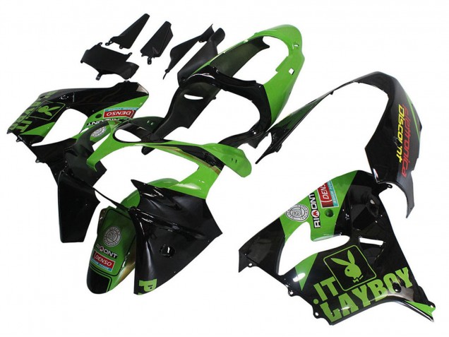 Großhandel Kawasaki ZX9R Motorrad Verkleidung 2000-2001 - Grun Schwarz Playboy Denso
