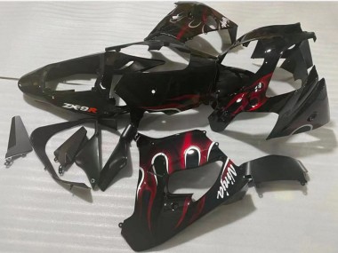 Großhandel Kawasaki ZX9R Motorrad Verkleidung 2002-2003 - Glanzendes Schwarz Rot Flamme