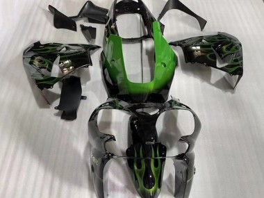 Großhandel Kawasaki ZX9R Motorrad Verkleidung 2002-2003 - Glanzendes Schwarz Grun Flamme