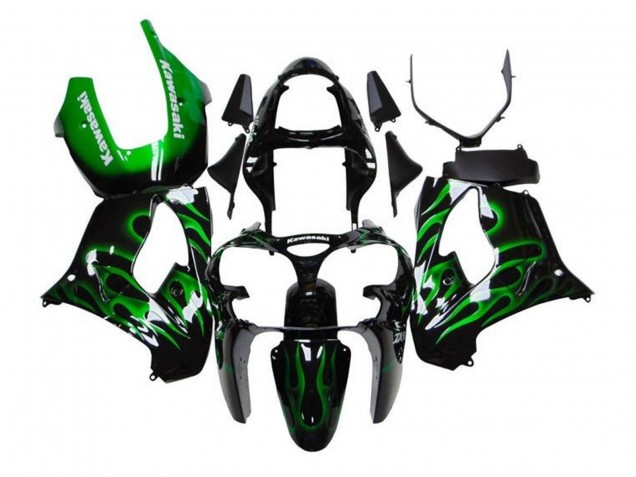 Großhandel Kawasaki ZX9R Motorrad Verkleidung 2002-2003 - Schwarz Weiss mit Gruner Flamme