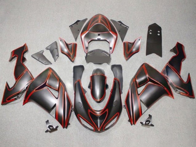 Großhandel Kawasaki ZX10R Motorrad Verkleidung 2006-2007 - Matt Schwarz Rot PinStreifen