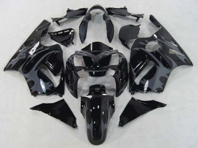 Großhandel Kawasaki ZX12R Motorrad Verkleidung 2002-2006 - Glanzendes Schwarz Grau Tribal