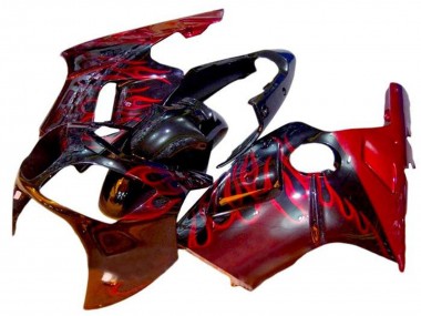 Großhandel Kawasaki ZX12R Motorrad Verkleidung 2002-2006 - Glanzendes Schwarz Rot Flamme