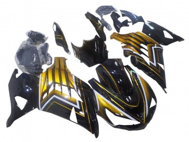 Großhandel Kawasaki ZX14R ZZR1400 Motorrad Verkleidung 2012-2024 - Glanzendes Schwarz Gold Streifen