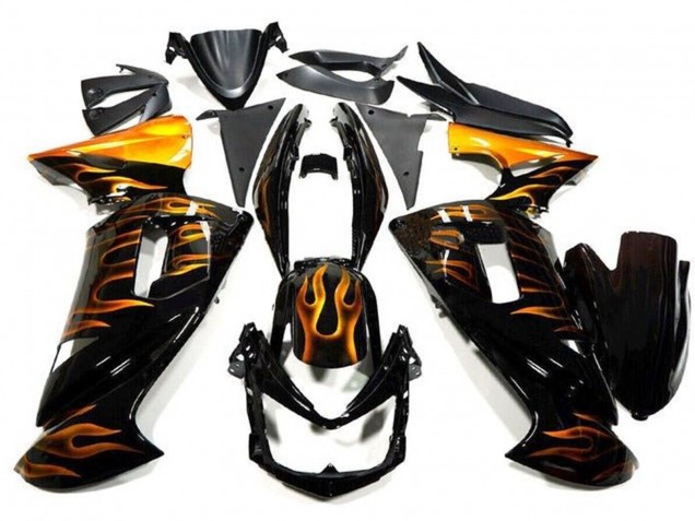 Großhandel Kawasaki Ninja 650 EX650 Motorrad Verkleidung 2006-2008 - Glanzendes Schwarz Gold Flamme