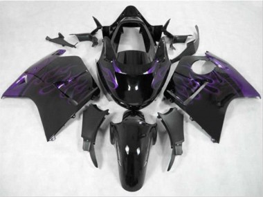 Großhandel Honda CBR1100XX Blackbird Motorrad Verkleidung 1996-2007 - Glanzendes Schwarz Lila Flamme