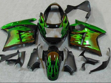 Großhandel Honda CBR1100XX Blackbird Motorrad Verkleidung 1996-2007 - Glanzendes Schwarz Grun Flamme