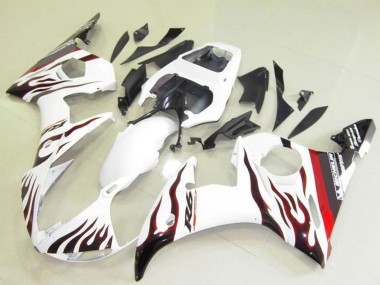 Großhandel Yamaha YZF R6 Motorrad Verkleidung 2003-2004 - Weiss Rot Schwarz Flamme Michelin