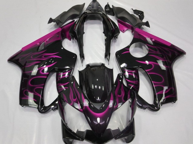 Großhandel Honda CBR600 F4i Motorrad Verkleidung 2004-2007 - Glanzendes Schwarz Rosa Flamme