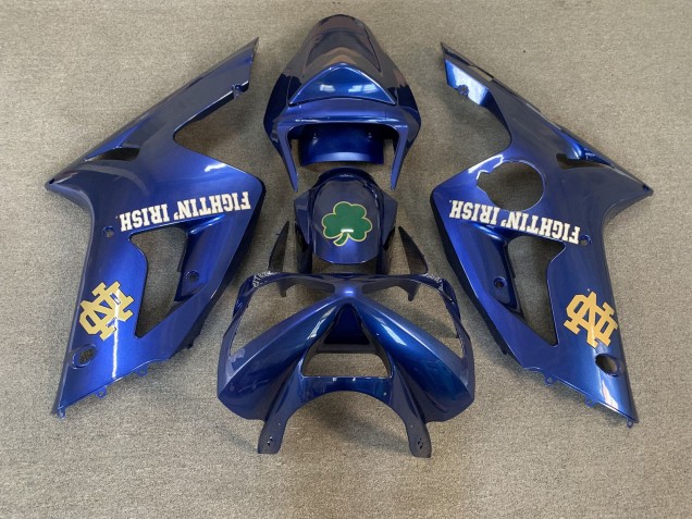 Großhandel Kawasaki ZX6R Motorrad Verkleidung 2003-2004 - Blau Grun Gold Weiss Fighting Irish