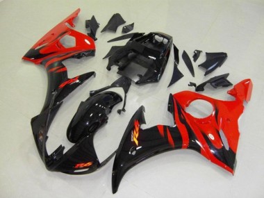 Großhandel Yamaha YZF R6 Motorrad Verkleidung 2003-2004 - Glanzendes Schwarz Rot Flamme