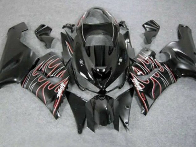 Großhandel Kawasaki ZX6R Motorrad Verkleidung 2005-2006 - Glanzendes Schwarz Rot Weiss Flamme