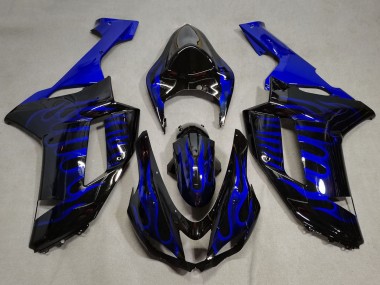 Großhandel Kawasaki ZX6R Motorrad Verkleidung 2007-2008 - Schwarz Blaue Flamme