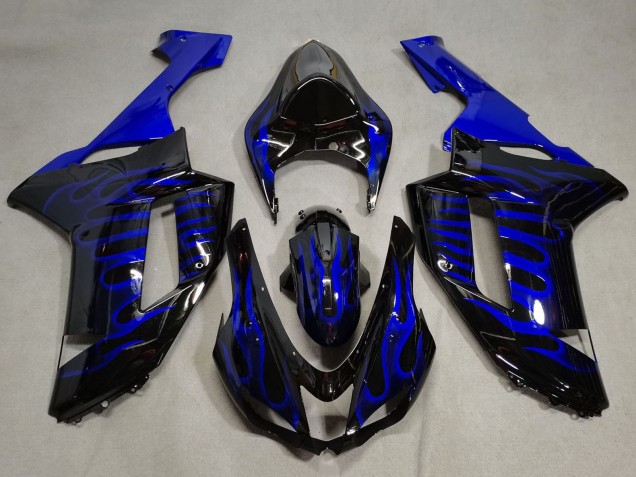 Großhandel Kawasaki ZX6R Motorrad Verkleidung 2007-2008 - Schwarz Blaue Flamme